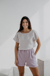 Linen crop top with buttons LISA