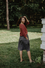 Bergen mid-length linen skirt