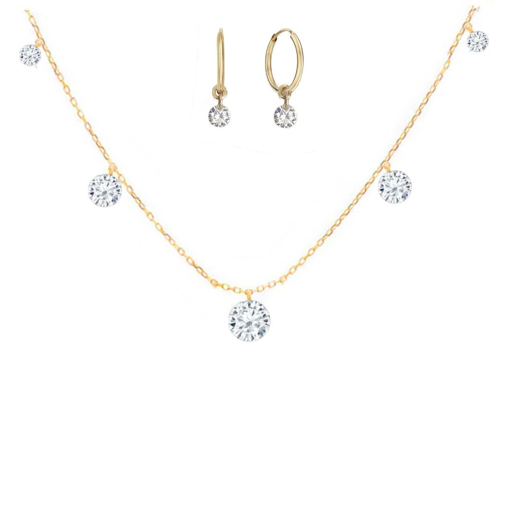 Rising Star Diamond Waterfall Station Necklace and Solitaire Hoops Gift Set