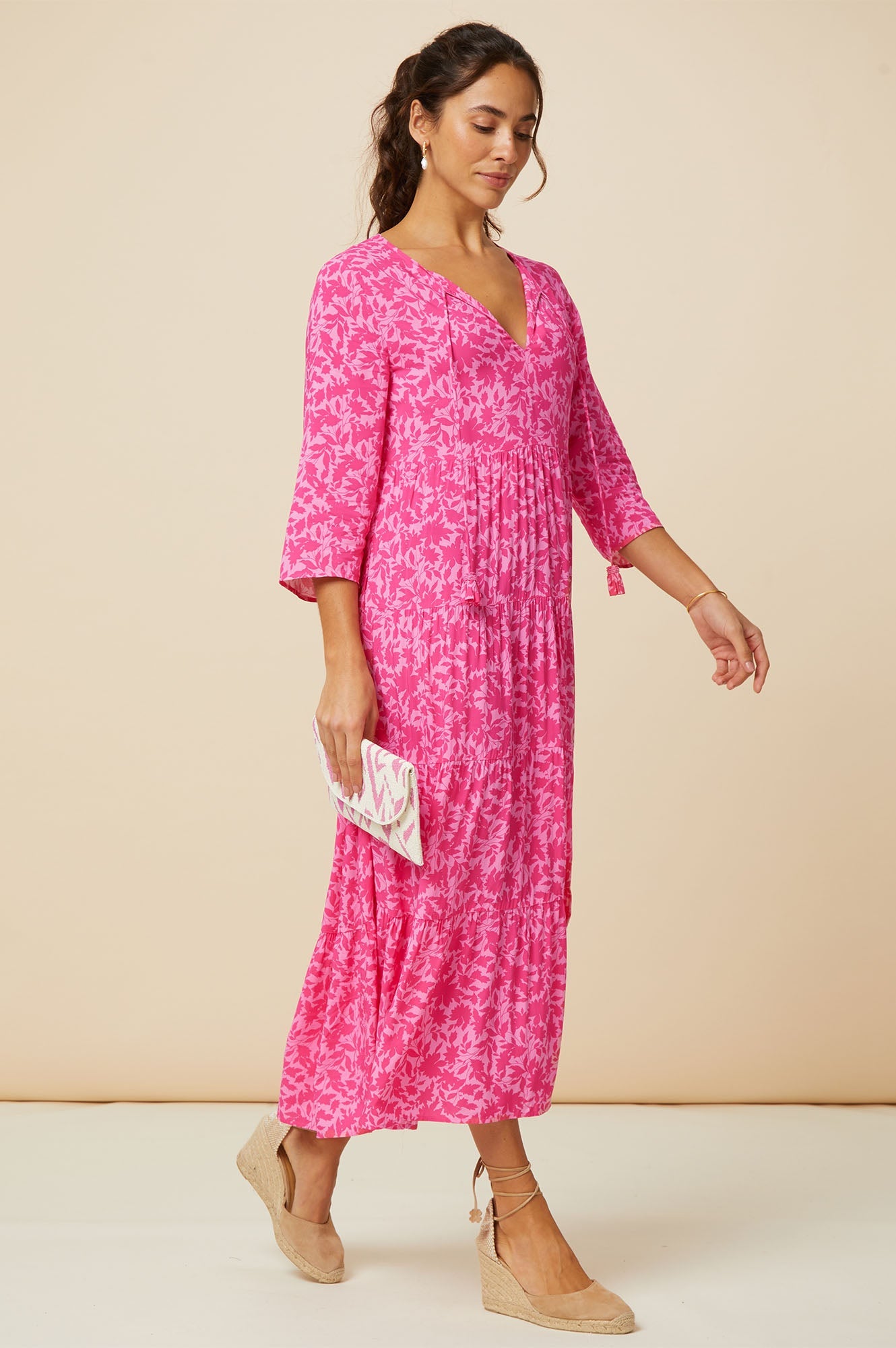 Emma EcoVero™ Midi Dress | Clematis Vines Mono Pink/Pink