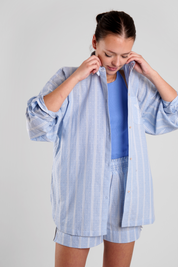 Yew beach stripe ethical-cotton pyjama shirt - Mountain Blue