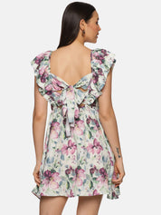 IS.U Floral Multicolor Back Tie-Up Mini Dress