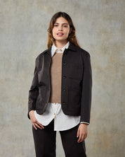 Womens Dark Chocolate Wool Herringbone Jacket