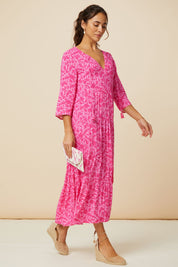 Emma EcoVero™ Midi Dress | Clematis Vines Mono Pink/Pink