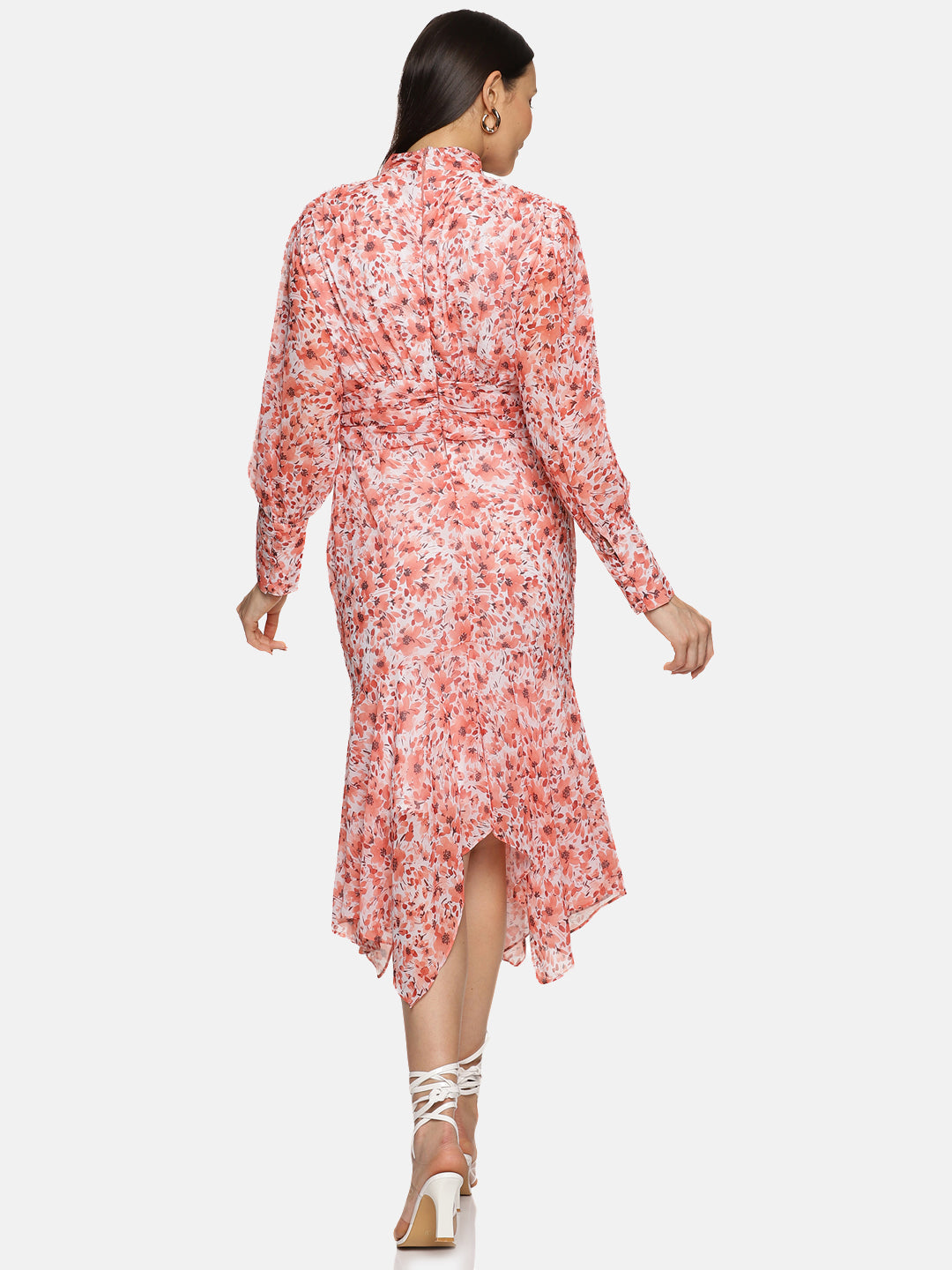 IS.U Floral Orange High Neck Fit And Flare Dress