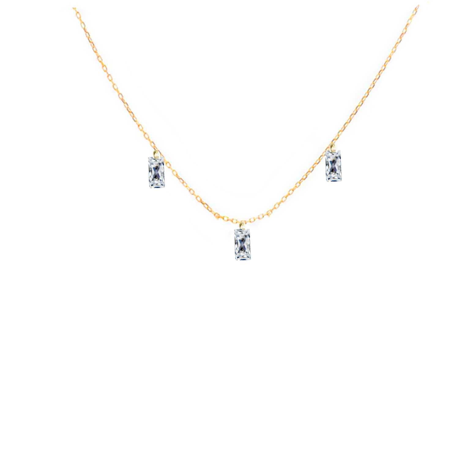 Rising Star 3 Baguette Diamond Dangle Necklace