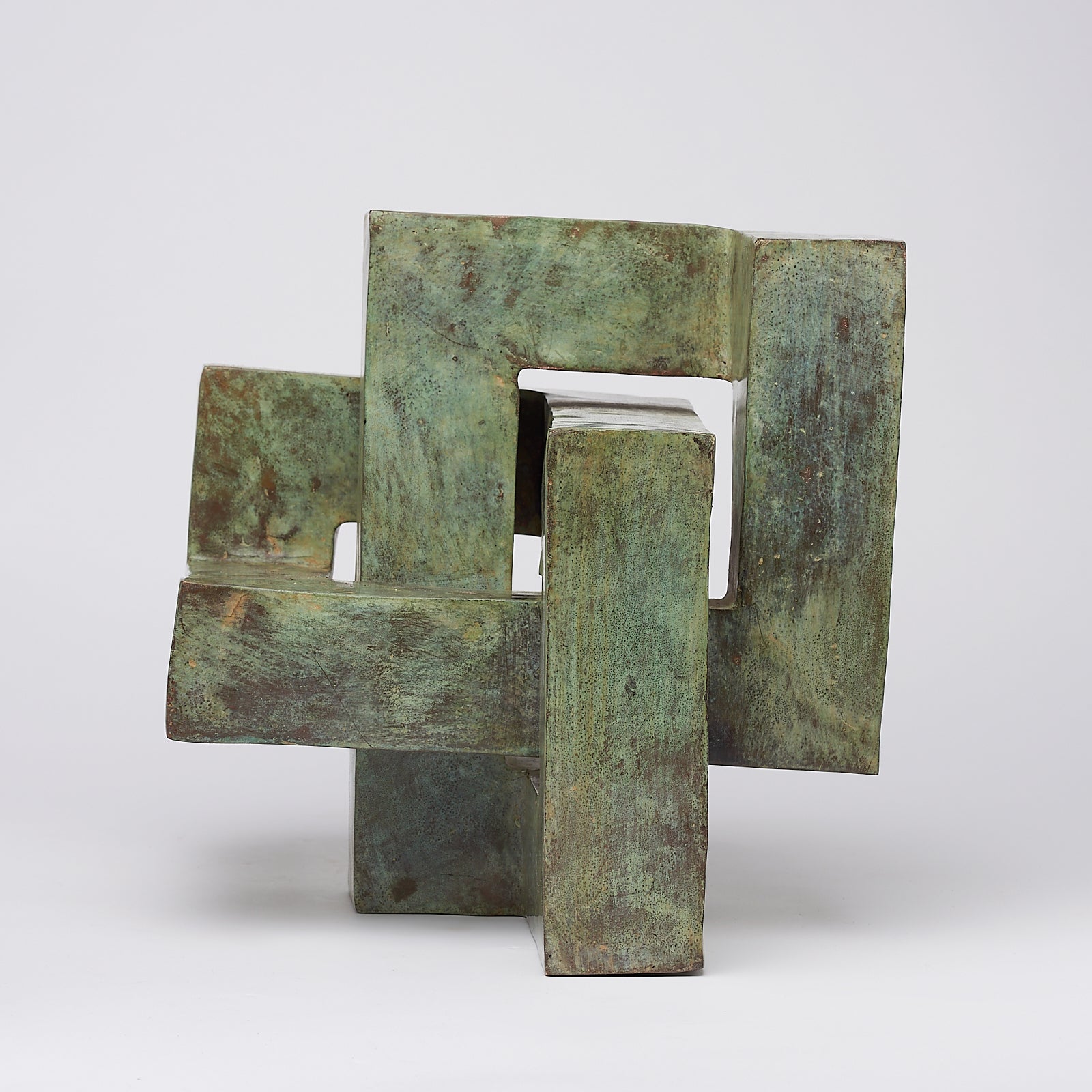 Patinated Endless Knot Cubist Sculpture Medium