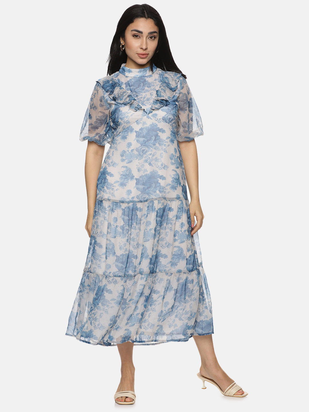 IS.U Floral Grey High Neck Midaxi Dress