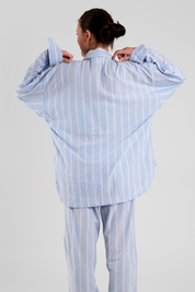 Yew beach stripe ethical-cotton pyjama shirt - Mountain Blue