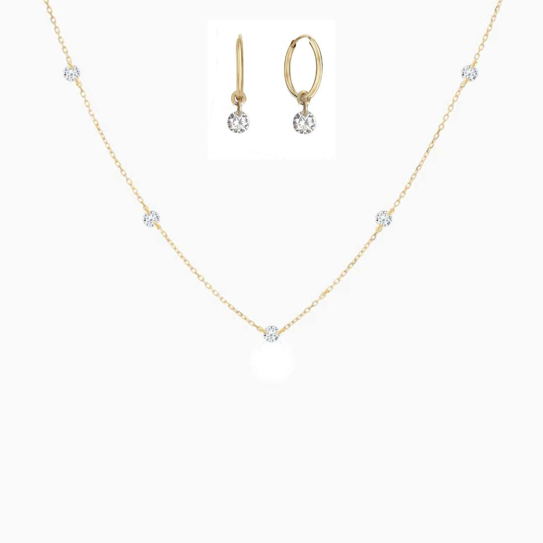 Starlight 9 Diamond Station Necklace with Hoop Earrings