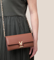 Luella Vegan Bio-Based Bamboo Leather Chain Purse in Brown