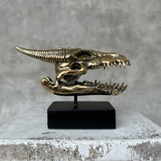 Polished Bronze Dragon Head Sculpture on Stand