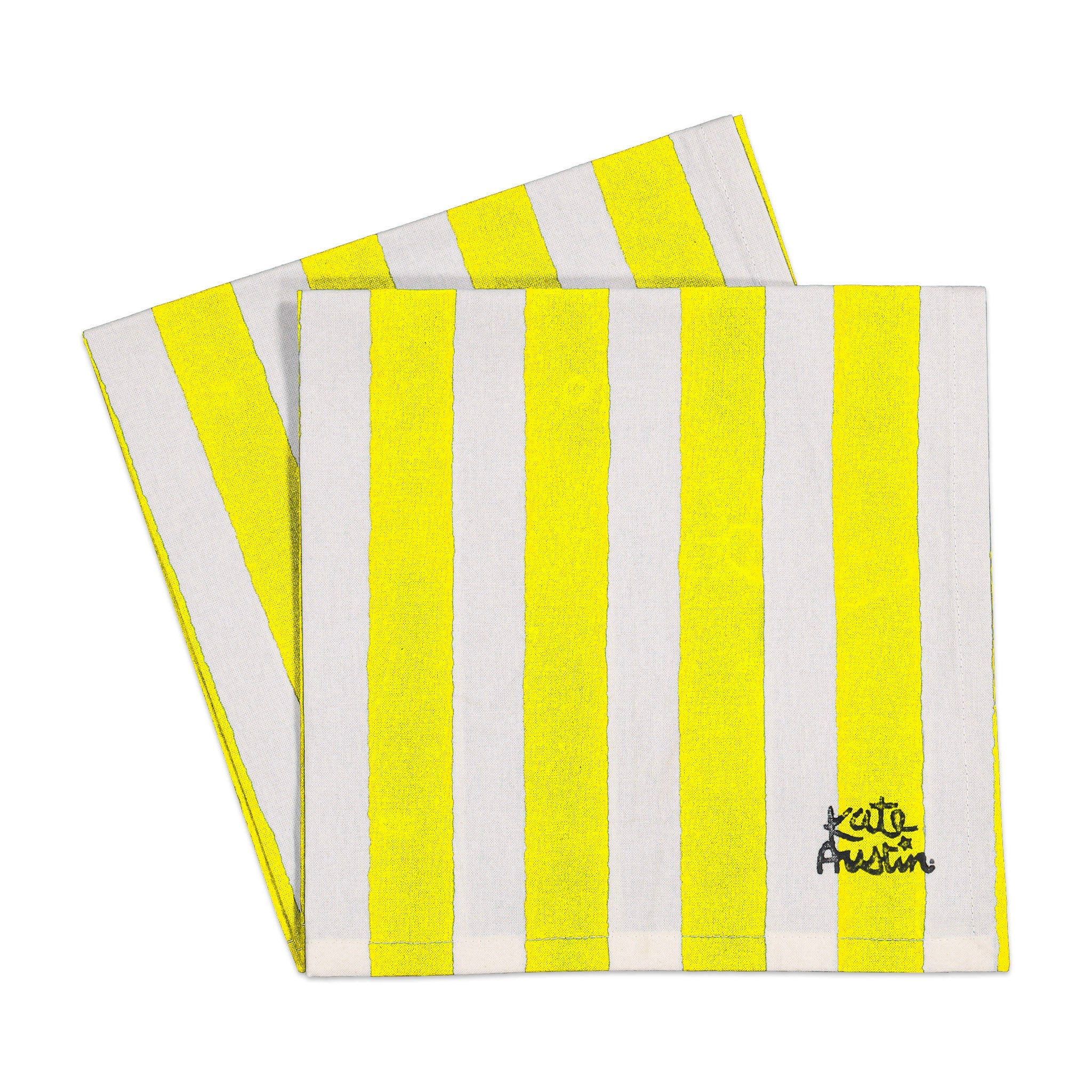 Cloth Napkin in Yellow White Cabana Stripe - Set of 8