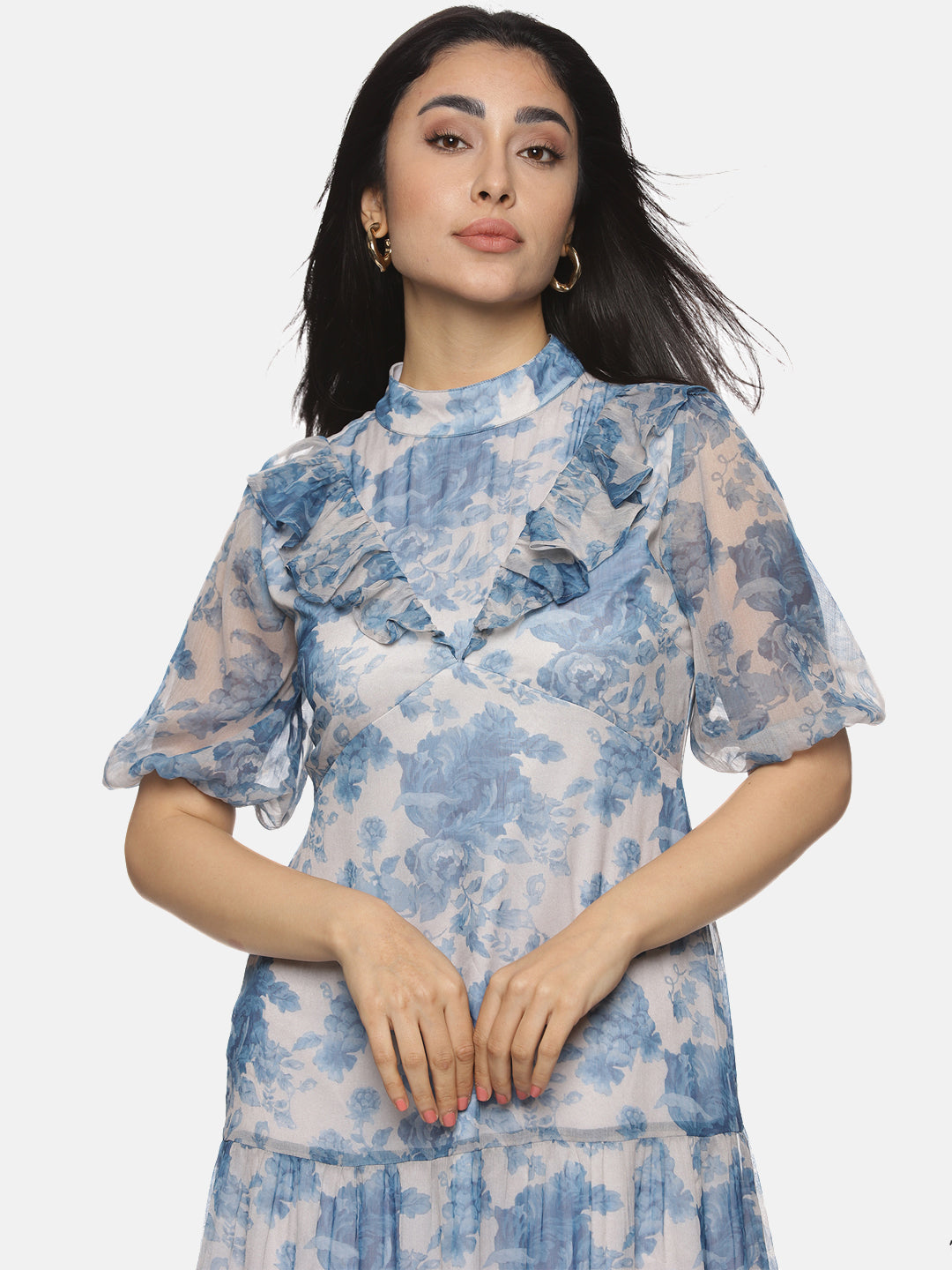 IS.U Floral Grey High Neck Midaxi Dress