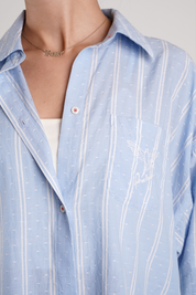 Yew beach stripe ethical-cotton pyjama shirt - Mountain Blue