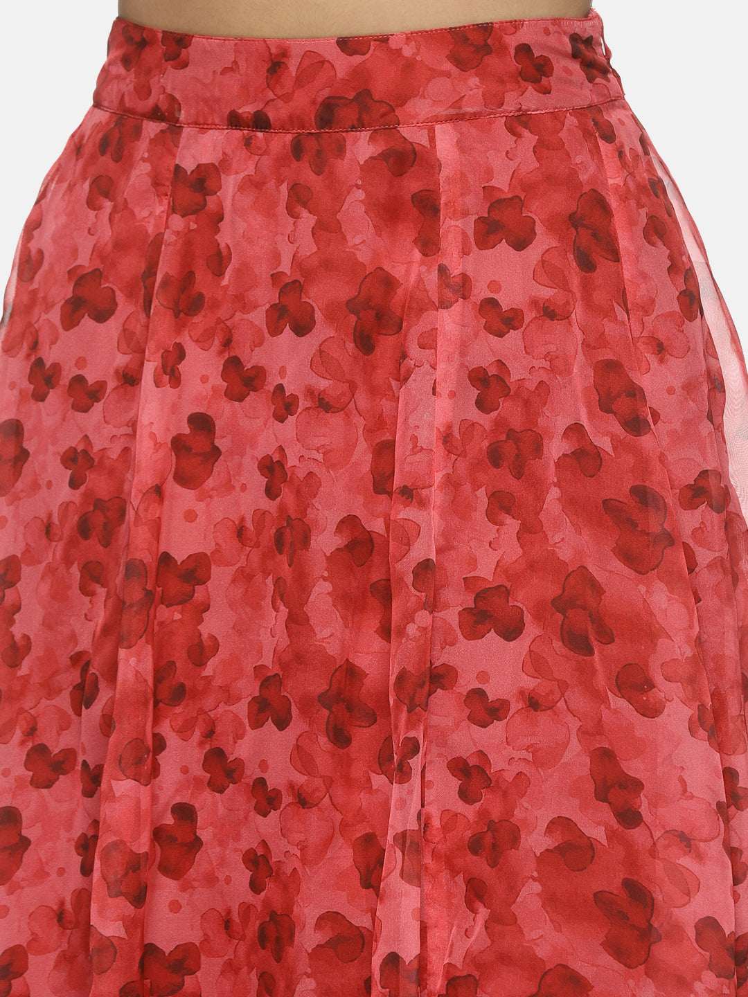 IS.U Floral Red Flared Midaxi Skirt