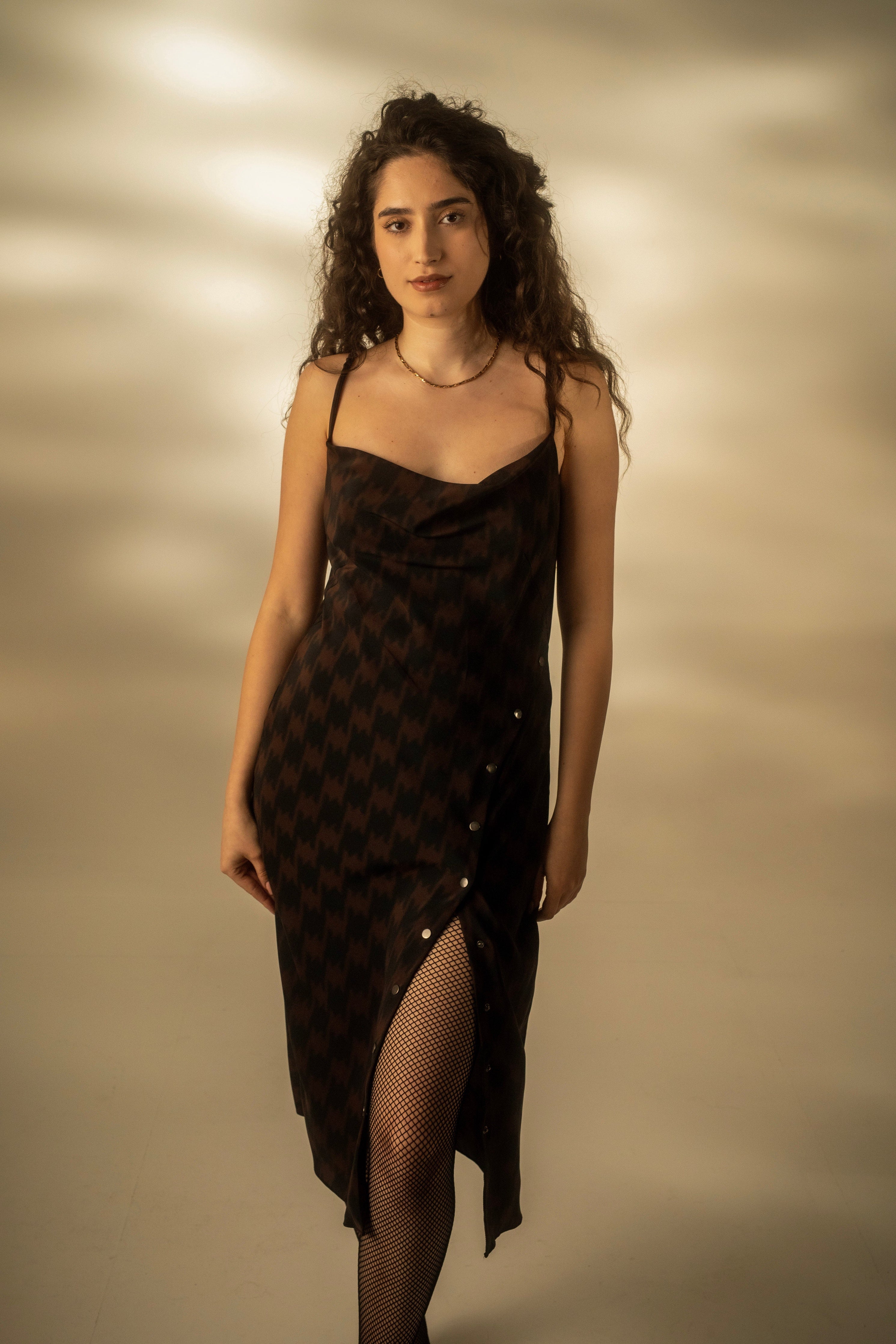 Dogtooth Silk Slip Dress