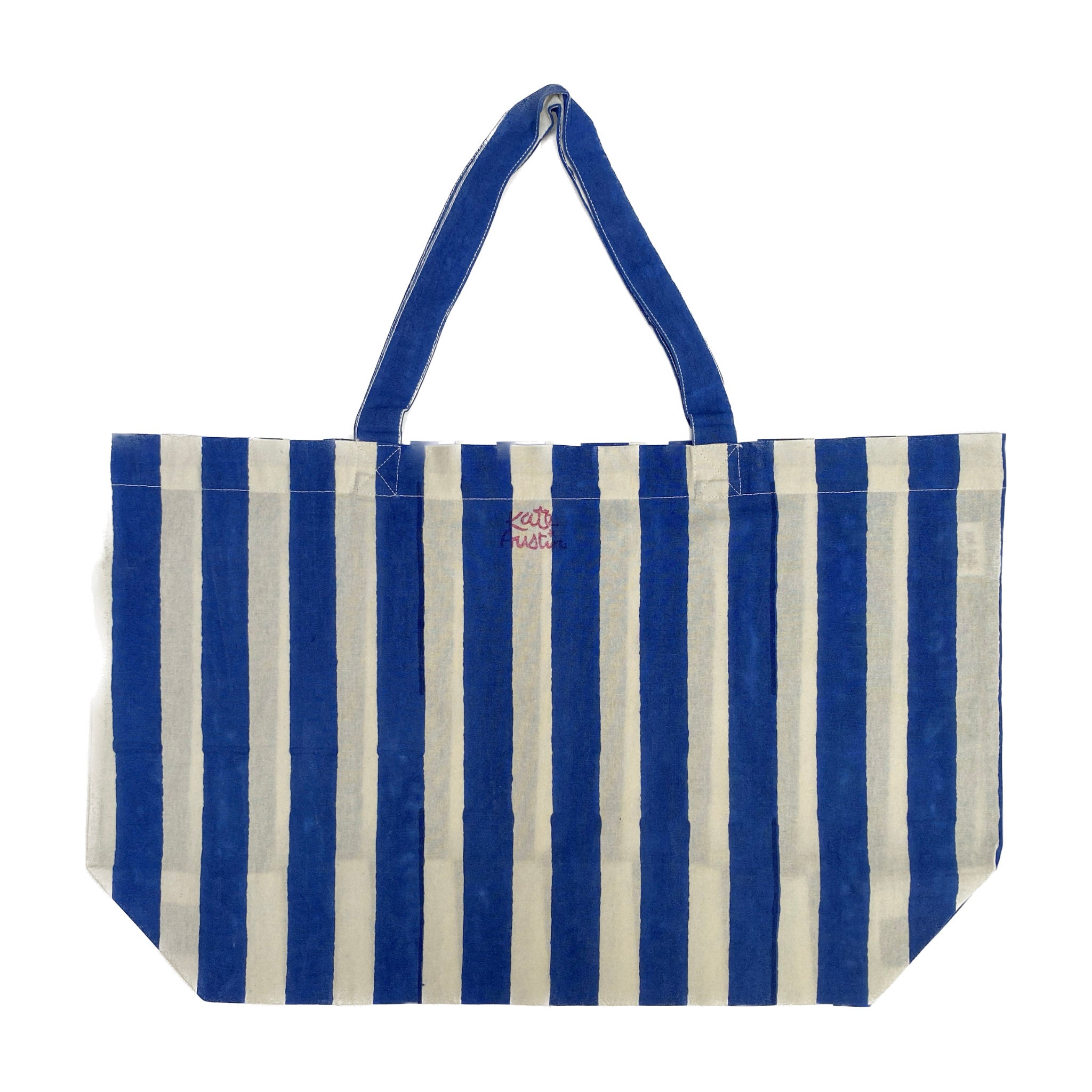 Beach Bag in Blue White Cabana Stripe