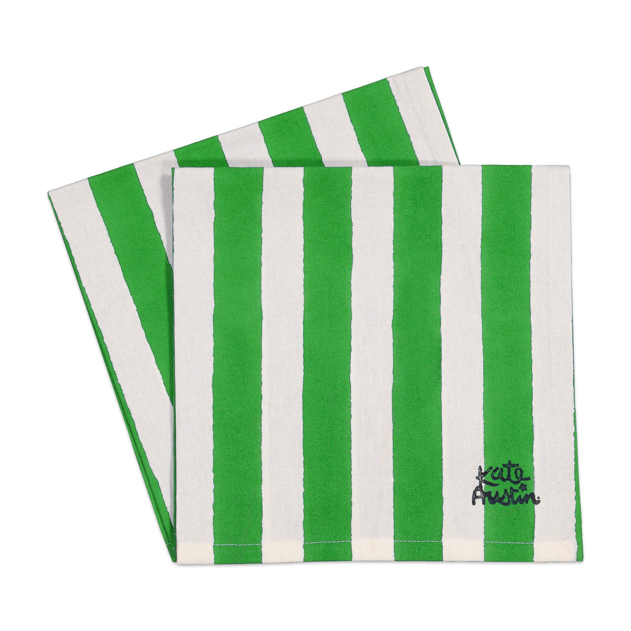 Cloth Napkin in Green White Cabana Stripe - Set of 8