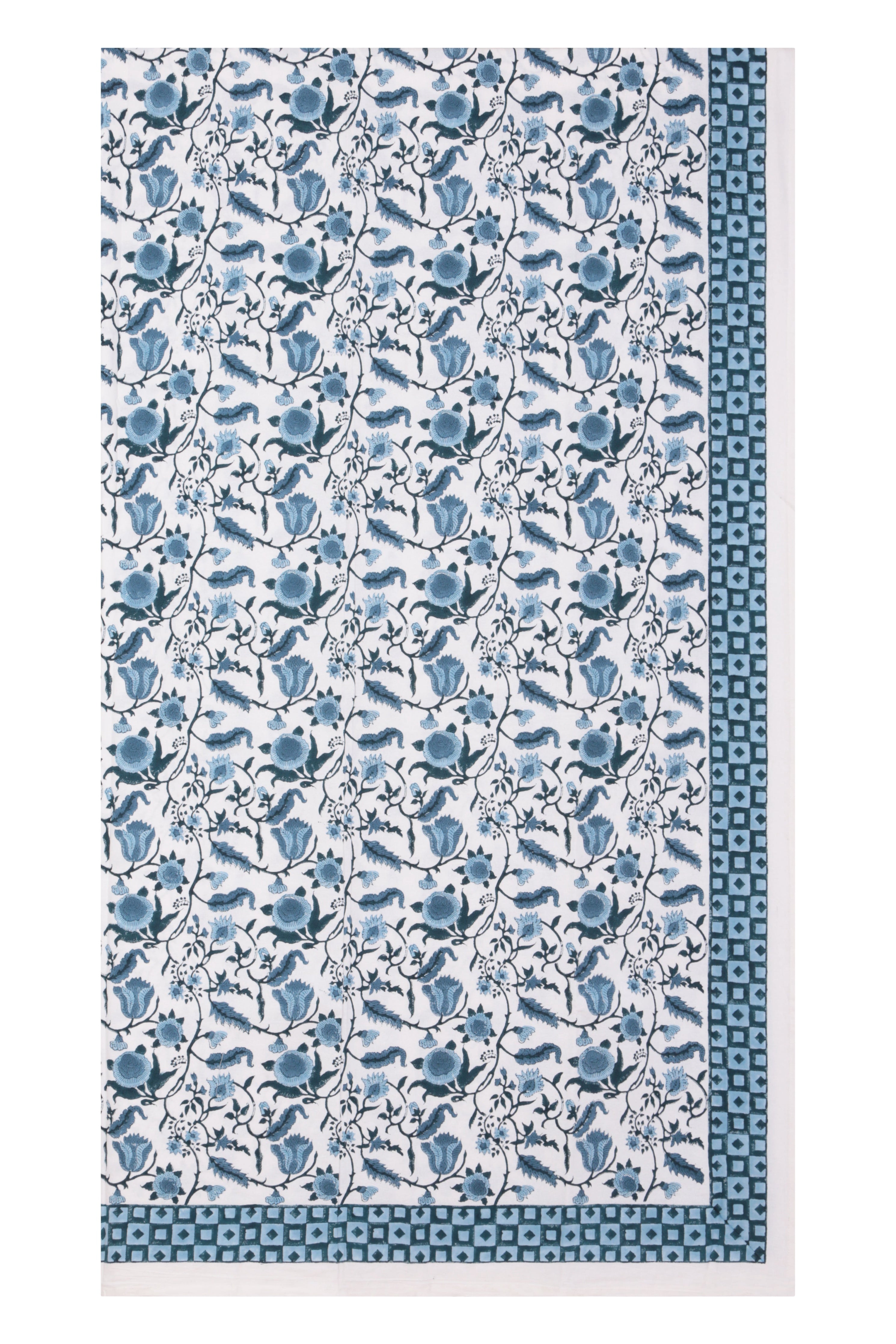 Hand Printed Cloth 150  X 225 Cms Table Cloth  Cotton Blue S/M