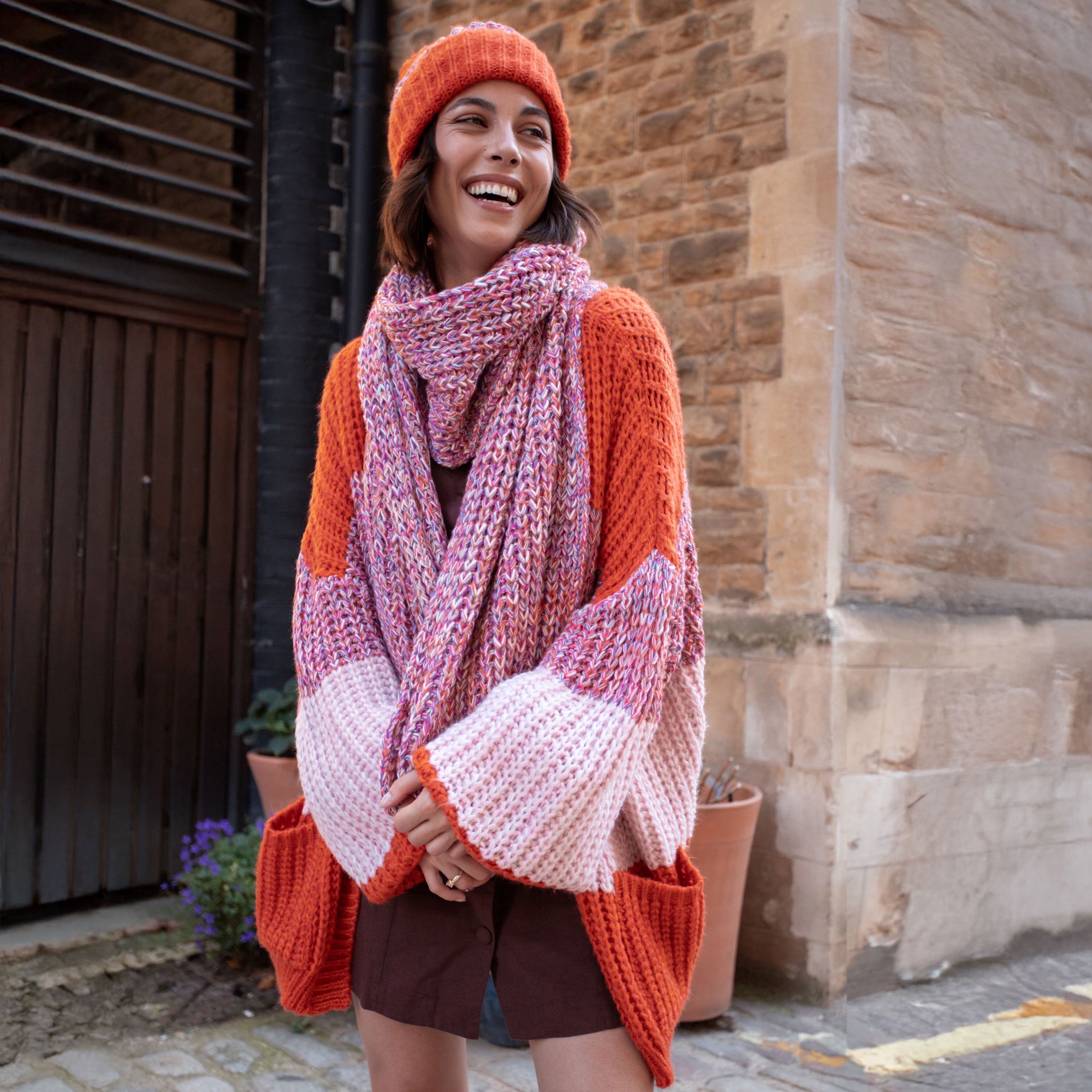Janie Oversized Chunky Stripe Cardigan - Orange
