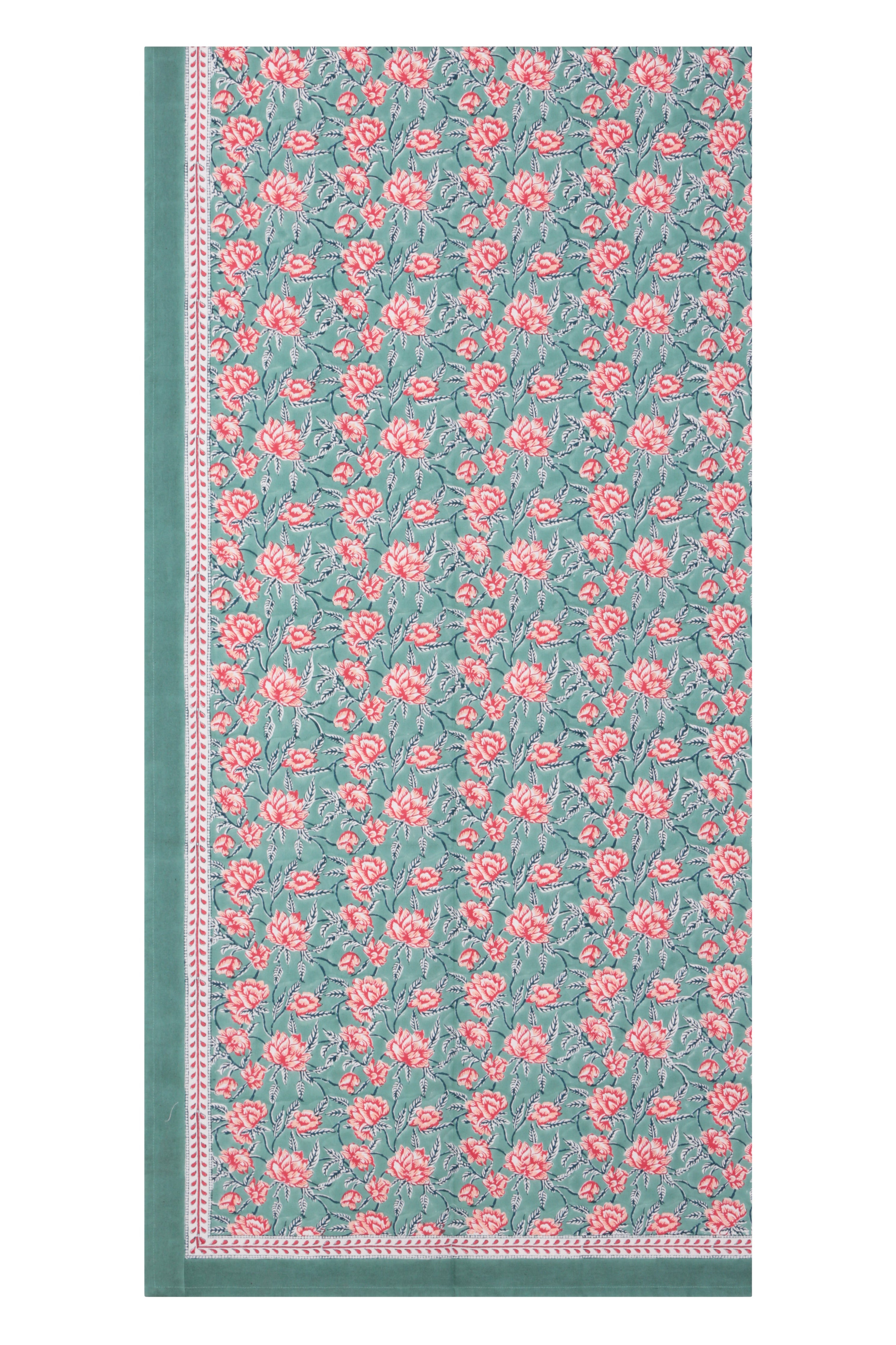 Hand Printed Cloth 170 X 300 Cms Table Cloth Cotton Pine Green M/L