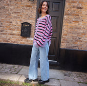 Bernice Stripe Cross Stitch Cardigan - Lilac