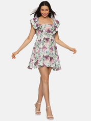 IS.U Floral Multicolor Back Tie-Up Mini Dress