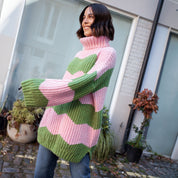 Nelly Chevron Roll Neck Knitted Jumper Dress - Pink