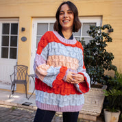 Mandy Criss-Cross Stitch Balloon Sleeve Stripe Jumper - Orange