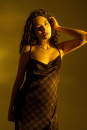 Dogtooth Silk Slip Dress