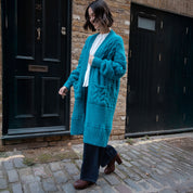 Alex Balloon Sleeve Cable Maxi Cardigan - Teal