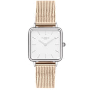 Neliö Square Stainless Steel Watch Silver, White & Rose Gold