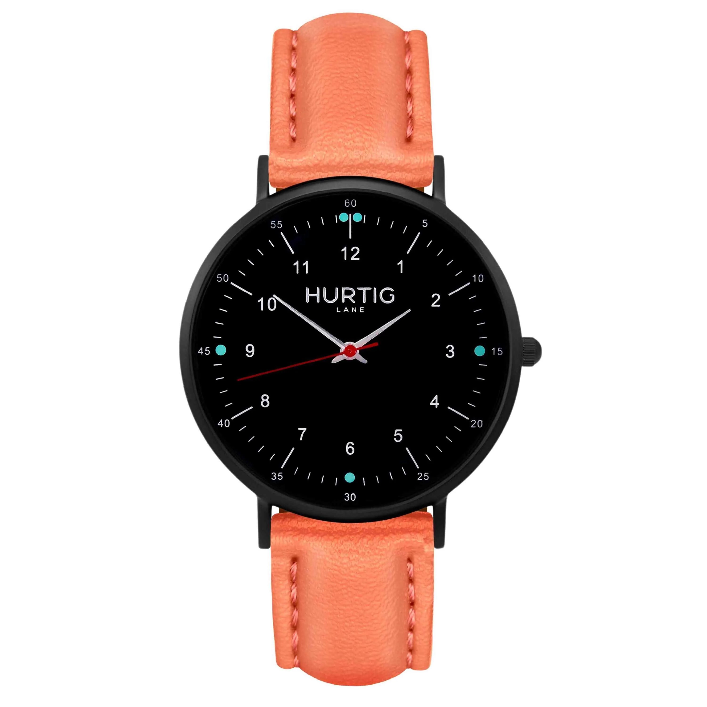 Moderna Vegan Leather Watch All Black & Coral