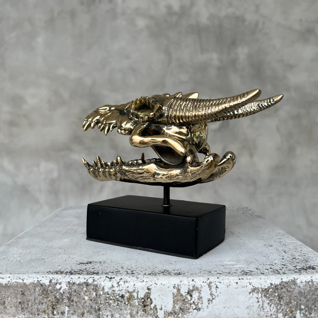 Polished Bronze Dragon Head Sculpture on Stand