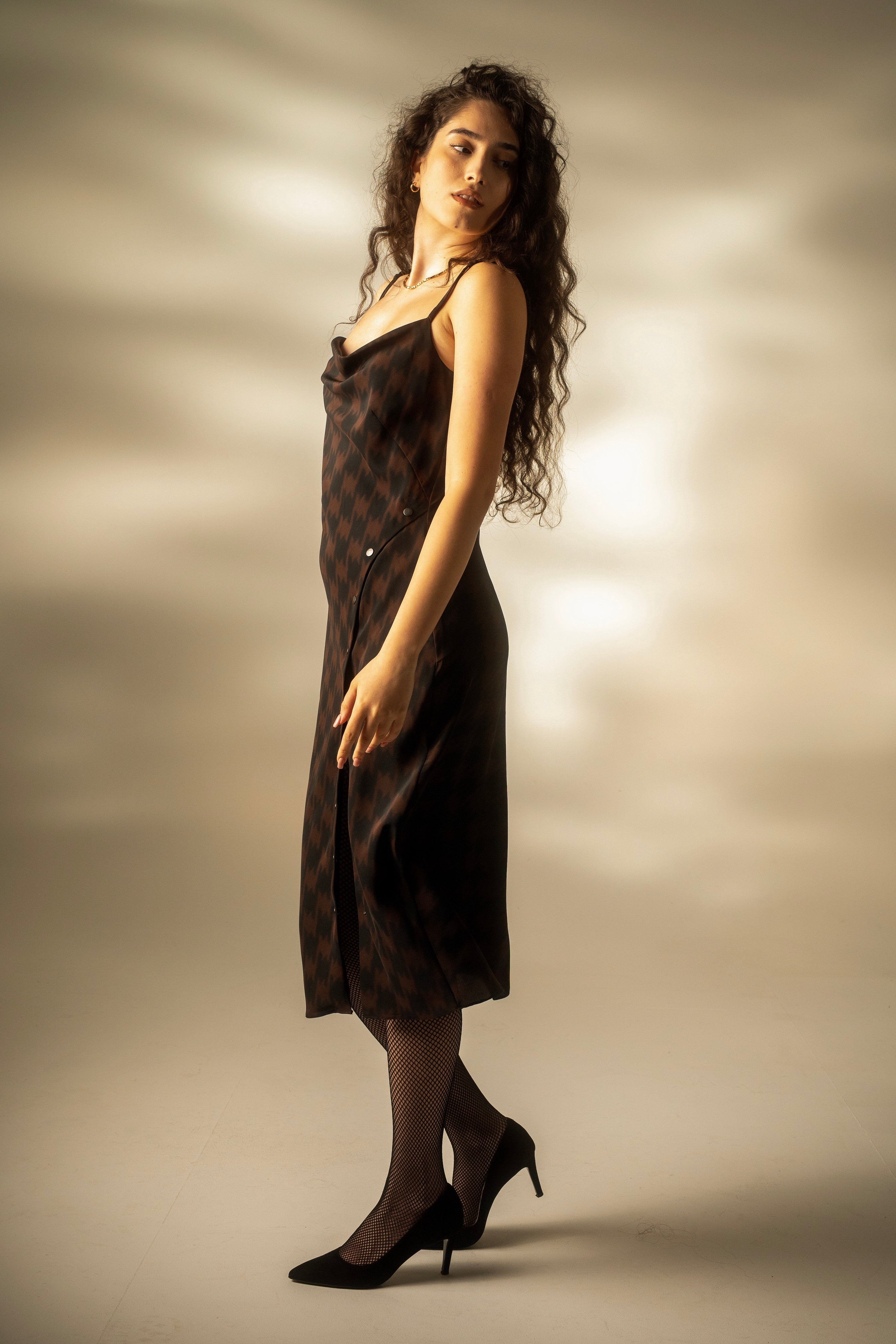 Dogtooth Silk Slip Dress