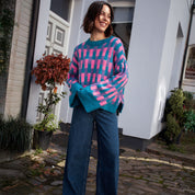 Charlotte Geometric Pattern Wide Sleeve Knit Jumper - Teal