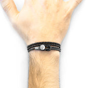 Coal Black Dundee Silver and Braided Leather Bracelet