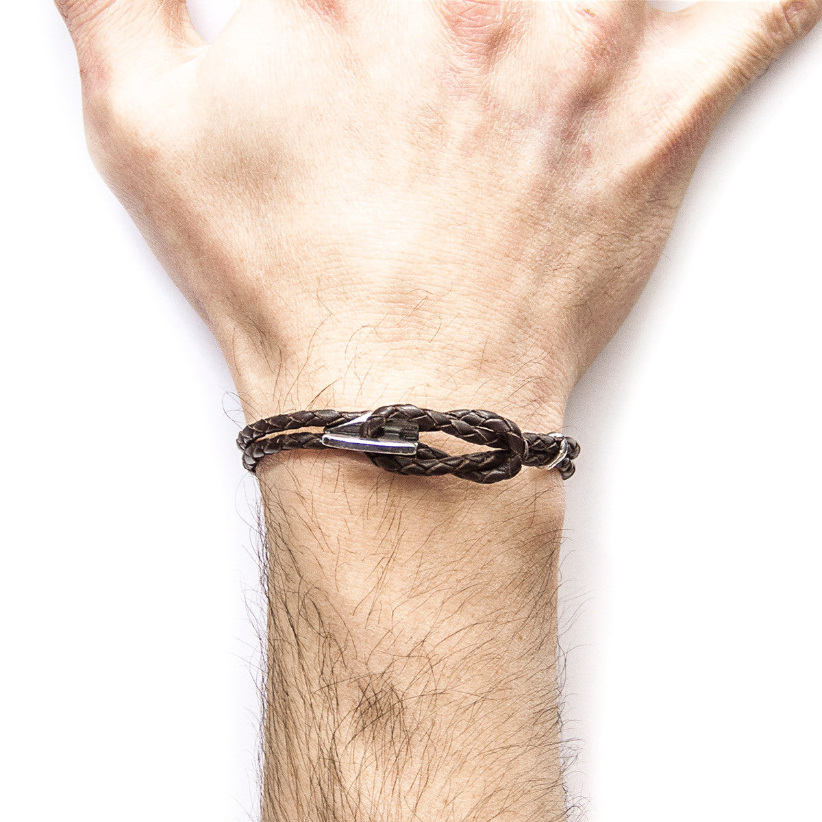 Dark Brown Padstow Silver and Braided Leather Bracelet