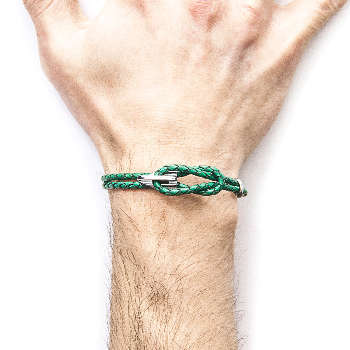 Fern Green Padstow Silver and Braided Leather Bracelet