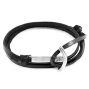 Coal Black Clipper Anchor Silver and Flat Leather Bracelet