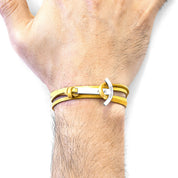 Mustard Yellow Clipper Anchor Silver and Flat Leather Bracelet