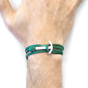 Fern Green Clipper Anchor Silver and Flat Leather Bracelet