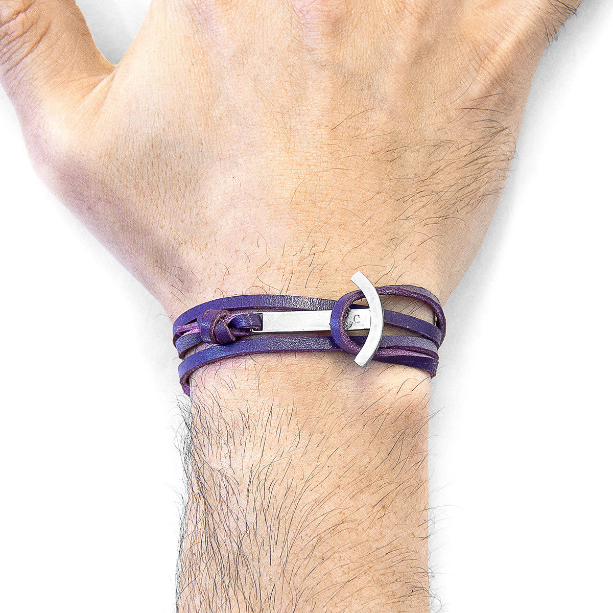 Grape Purple Clipper Anchor Silver and Flat Leather Bracelet