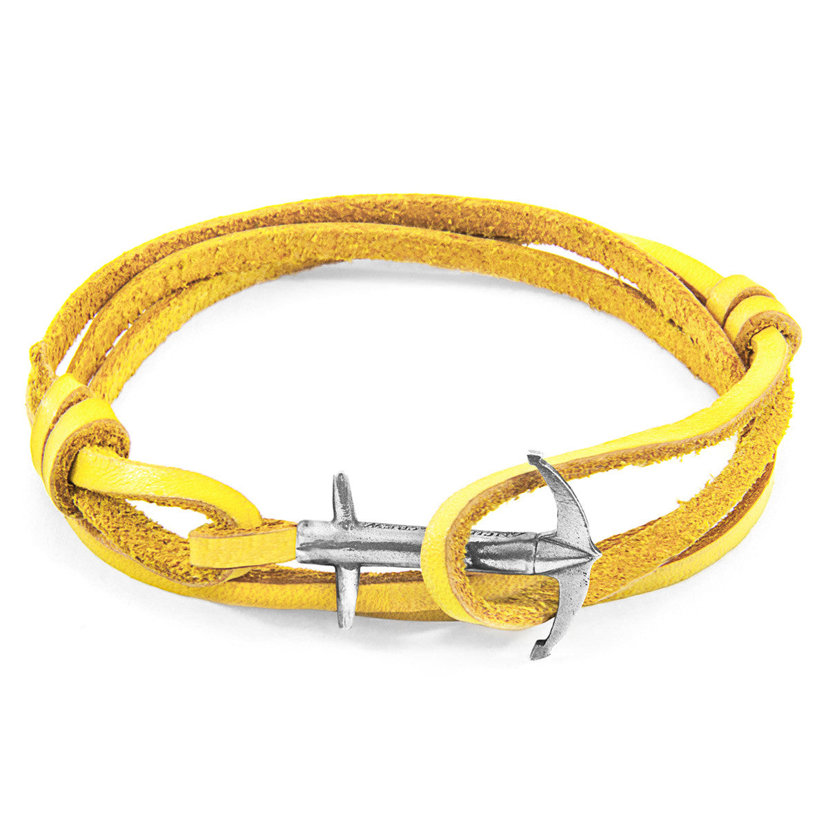 Mustard Yellow Admiral Anchor Silver and Flat Leather Bracelet