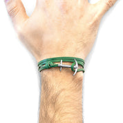 Fern Green Admiral Anchor Silver and Flat Leather Bracelet