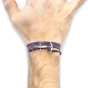 Grape Purple Admiral Anchor Silver and Flat Leather Bracelet