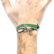 Fern Green Clyde Anchor Silver and Flat Leather Bracelet