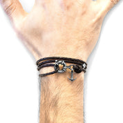 Dark Brown Clyde Anchor Silver and Braided Leather Bracelet