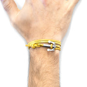 Mustard Yellow Union Anchor Silver and Flat Leather Bracelet